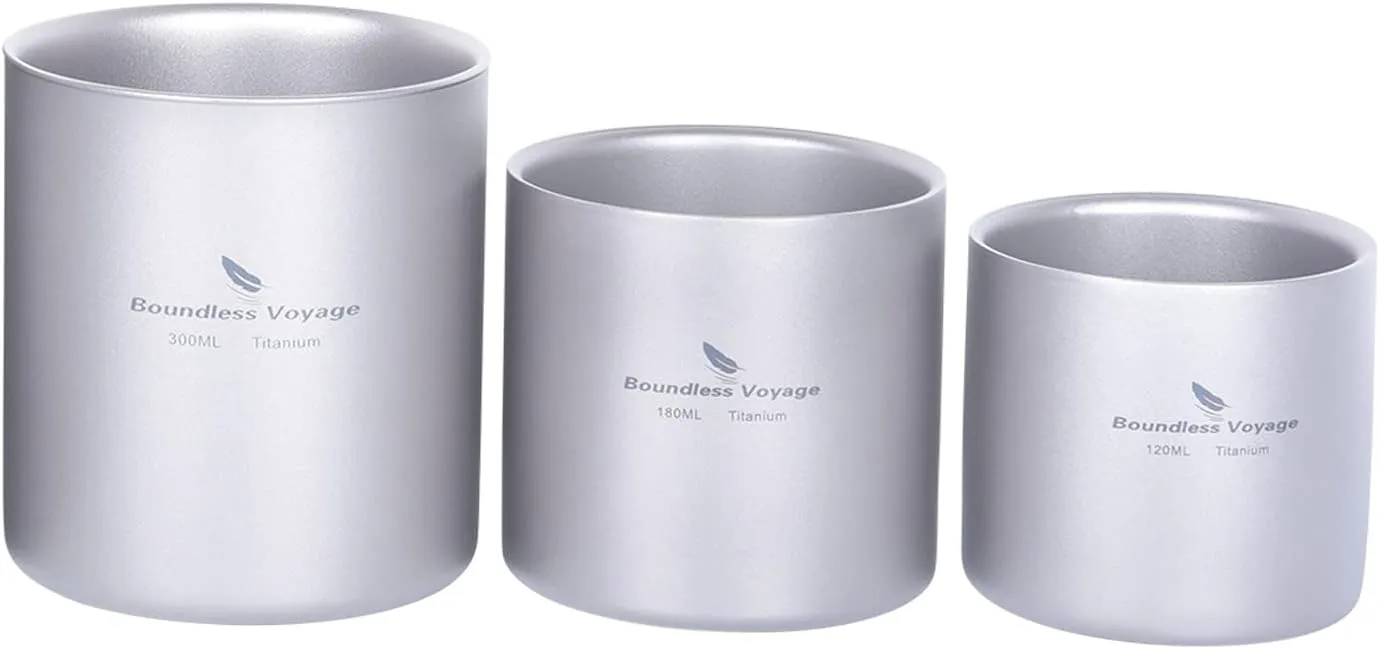 Boundless Voyage Double Walled Titanium Cup Insulated Mug Anti-scalding Outdoor Camping Tableware 120ml 180ml 300ml 450ml (3 PCS (120 180 300ml))