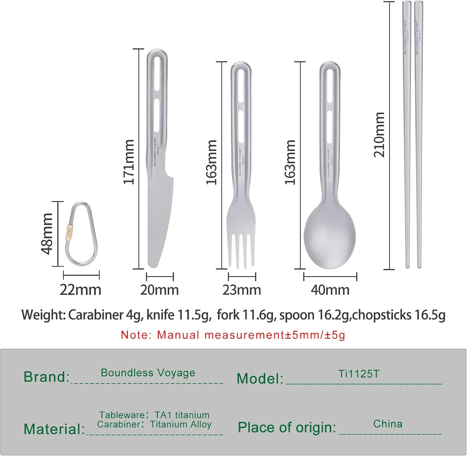 Boundless Voyage Titanium Camping Flatware Portable Travel Utensils Reusable Utensils Set with Carry Bag for Camping, Office, School Ti1125T