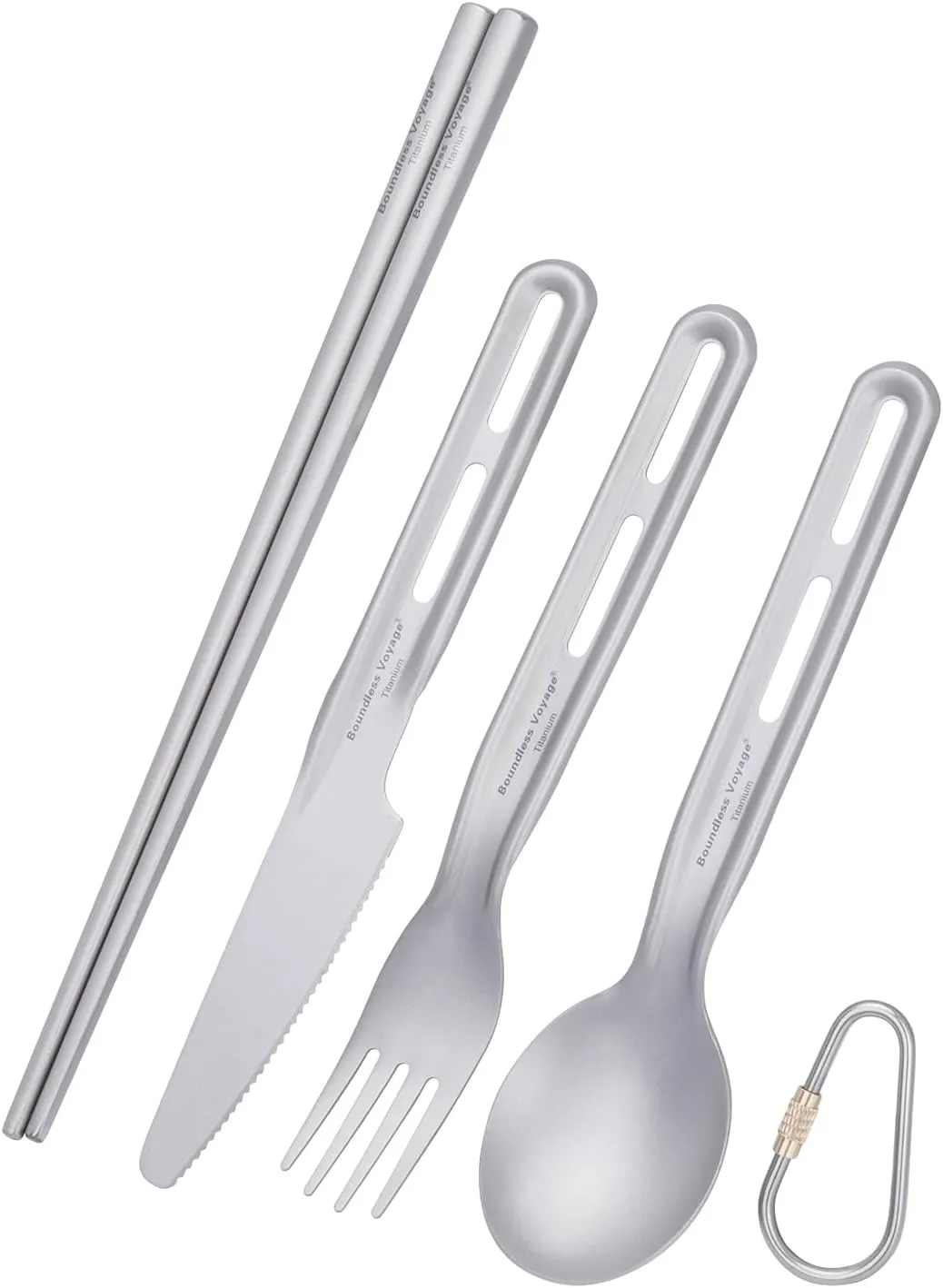 Boundless Voyage Titanium Camping Flatware Portable Travel Utensils Reusable Utensils Set with Carry Bag for Camping, Office, School Ti1125T