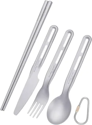 Boundless Voyage Titanium Camping Flatware Portable Travel Utensils Reusable Utensils Set with Carry Bag for Camping, Office, School Ti1125T