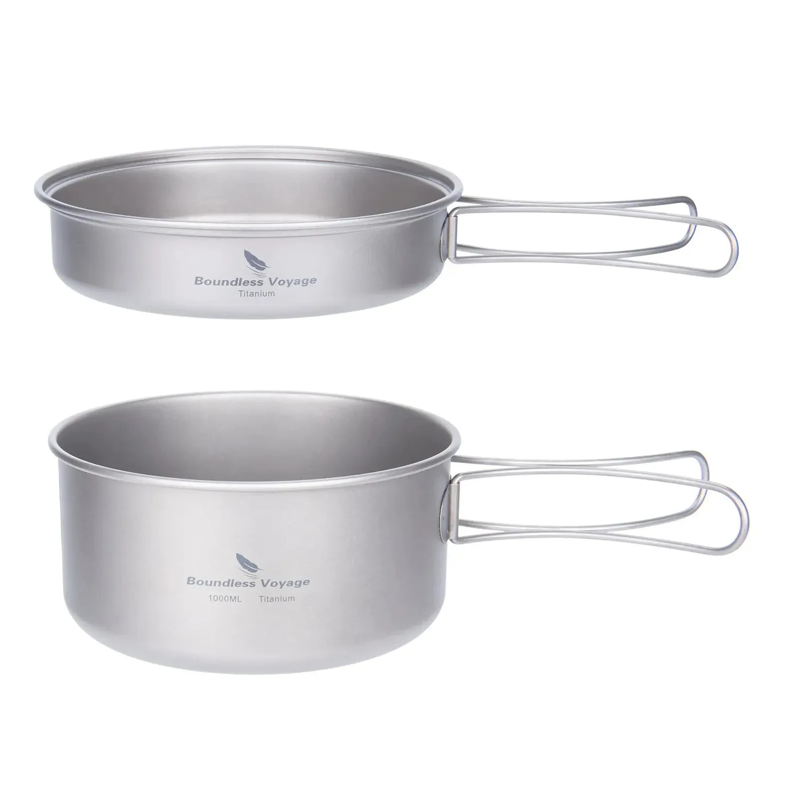 Boundless Voyage Titanium Pot Pan Set with Folding Handles Camping Cookware Hiking Outdoor Tableware