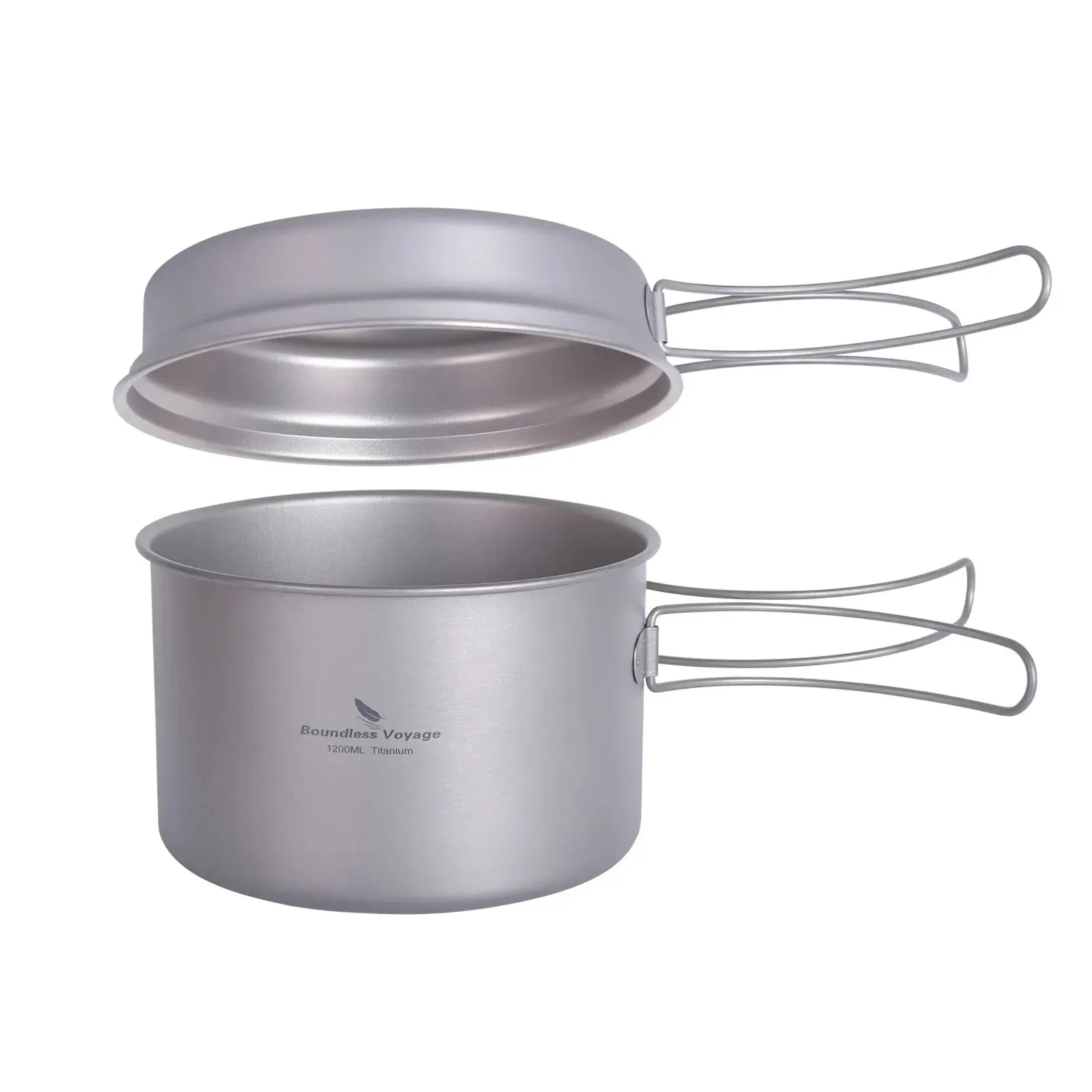 Boundless Voyage Titanium Pot Pan Set with Folding Handles Camping Cookware Hiking Outdoor Tableware