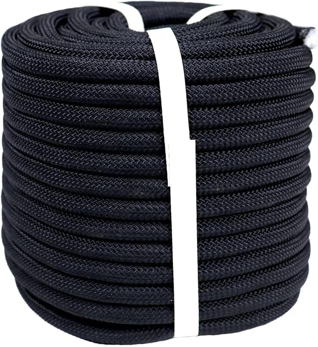 Braided Polyester Arborist Rigging Rope (3/8 inch X 150 feet) High Strength Outdoor Rope for Rock Climbing Hiking Camping Swing, Black