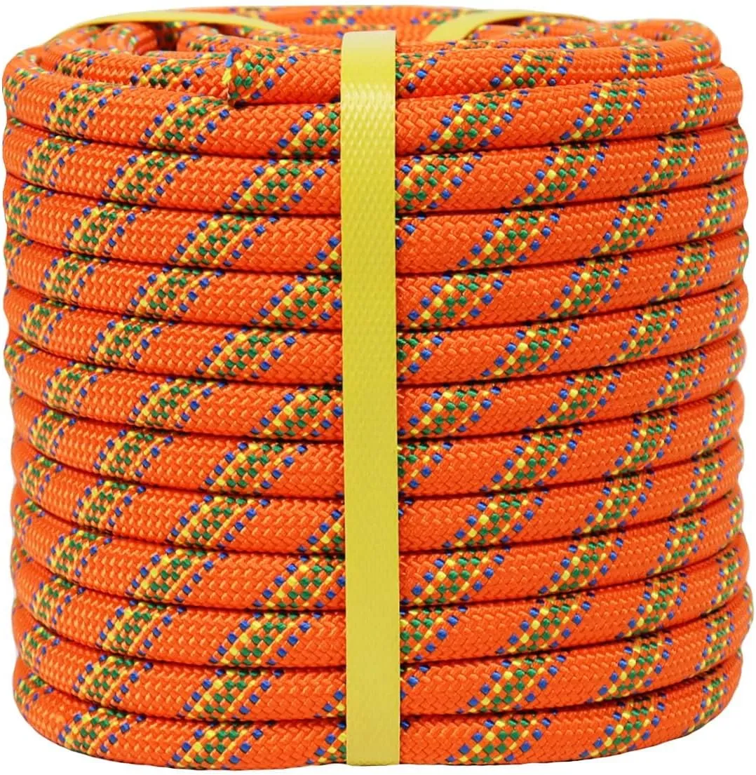 Braided Polyester Arborist Rope (3/8 inch X 100 feet) High Strength Outdoor Rope for Tree Climbing Hiking Camping Swing, Orange