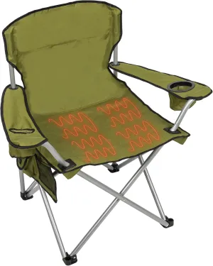 CAMP & GO Heavy-Duty Heated Wide Quad Camping Chair, Folding Heated Chair with 18-Inch USB Cable, Storage Compartment, and Cup Holders, Weight Capacity of 500 lbs., Moss