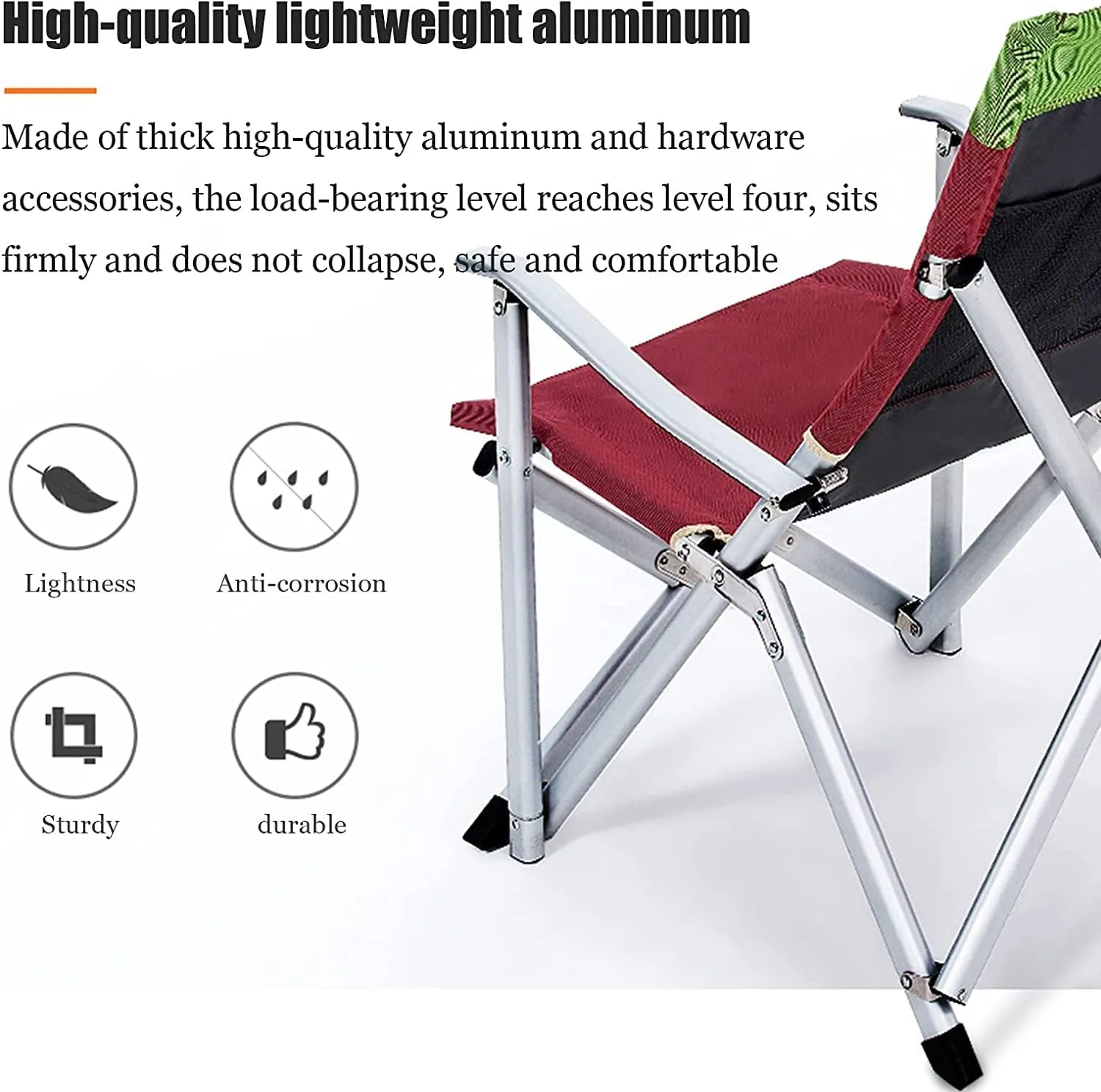 Camping Chair Fishing Chair with Foldable Backrest, Camping Ultralight Aluminum Tube Seat Stool Backpack Chair with Handrail Folding Chair (Color : Grün) (Rosso One Size