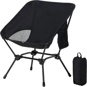 Camping Chair Portable Lightweight Camping Chairs for Adults Foldable 600D Oxford Ultralight Backpacking Chair with Breathable Mesh and Pocket for Outdoor Travel Hiking, Black