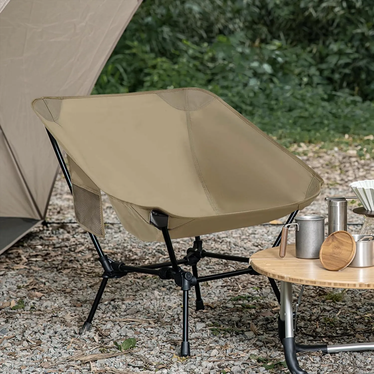 Camping Chairs, Folding Camping Chair, Adjustable 2-Way for Adults Portable Backpacking Camp Chair Foldable Compact for Outdoor Hiking Picnic Beach BBQ-Khaki