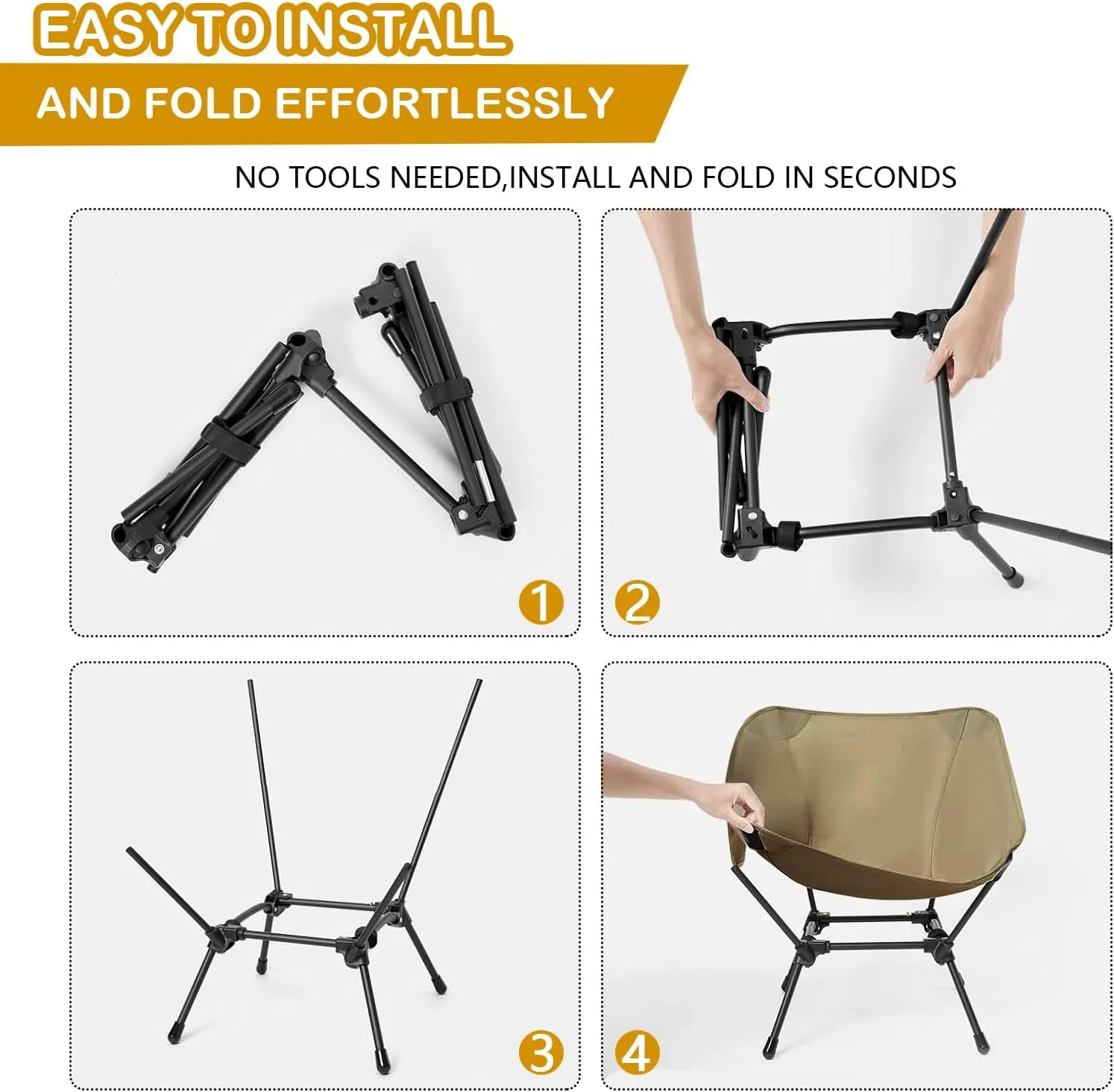 Camping Chairs, Folding Camping Chair, Adjustable 2-Way for Adults Portable Backpacking Camp Chair Foldable Compact for Outdoor Hiking Picnic Beach BBQ-Khaki
