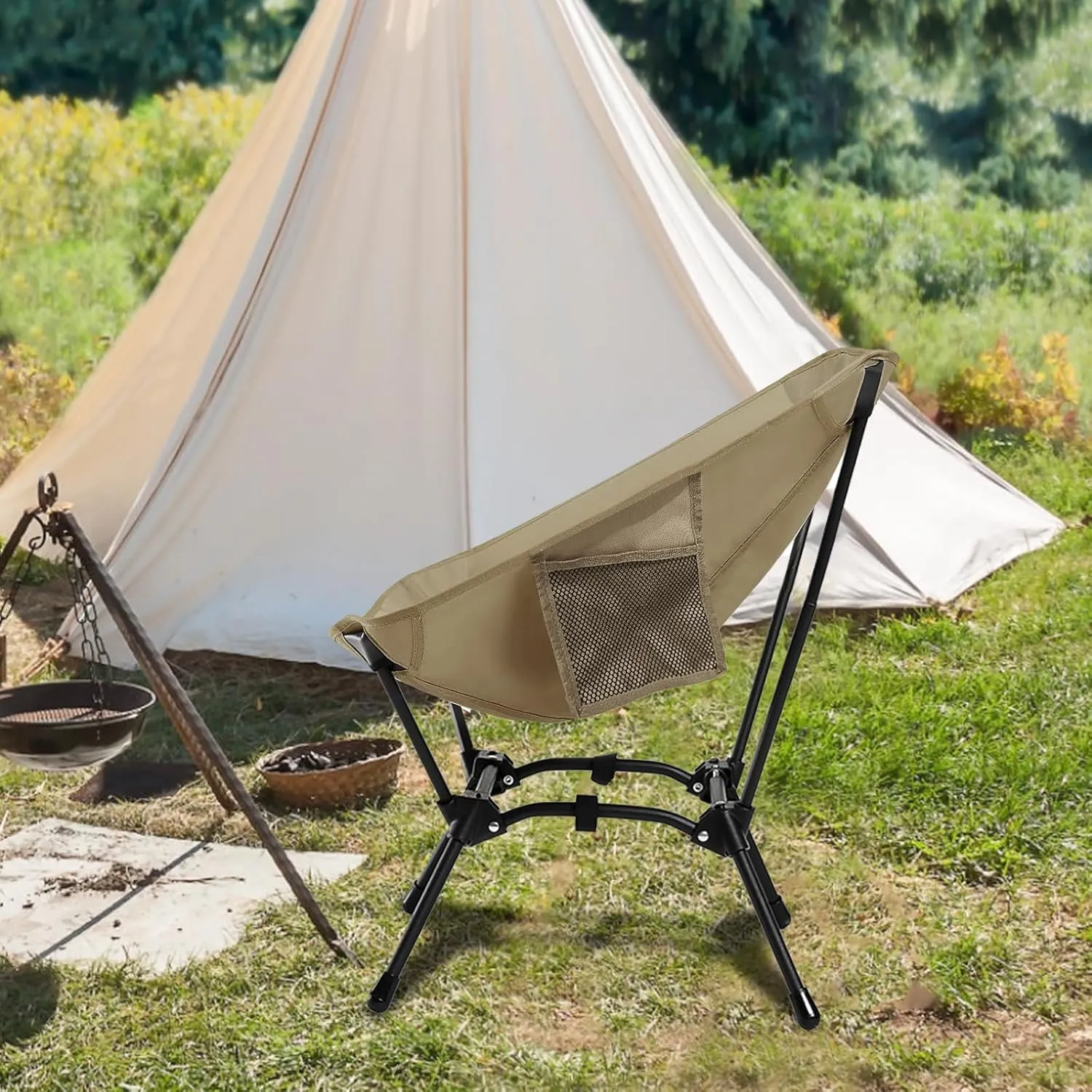 Camping Chairs, Folding Camping Chair, Adjustable 2-Way for Adults Portable Backpacking Camp Chair Foldable Compact for Outdoor Hiking Picnic Beach BBQ-Khaki