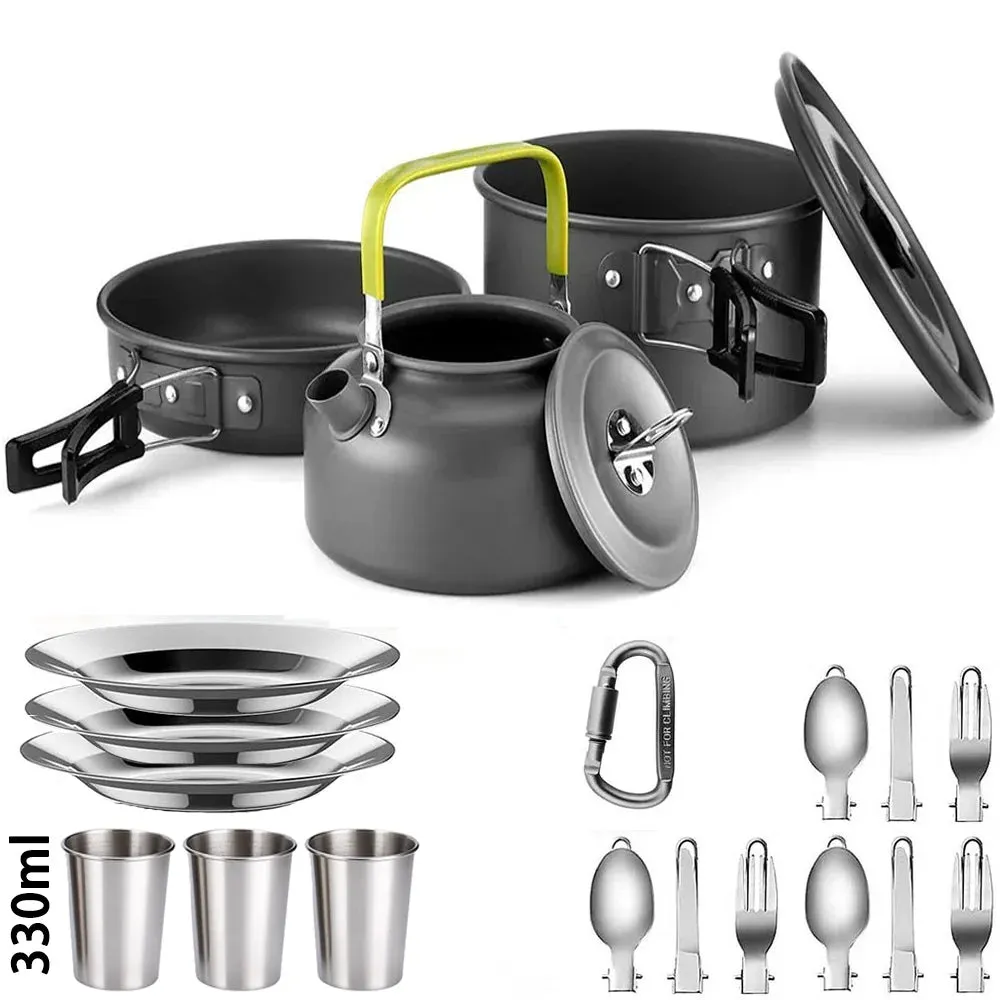 Camping Cooking Set - Outdoor Aluminum Lightweight Cookware Kit for Traveling, Trekking, and Hiking