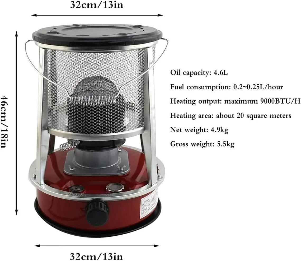 Camping Heater Portable Kerosene Stove Convection Kerosene Wick Heater Outdoor Hiking Ice Fishing Emergency Heaters Burner 4.6L 6L (Color : Red (4.6L))