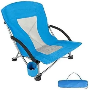 Camping Hiking Fishing Chair Portable Lunch Break Chair Backrest Short Beach Chair Camping Chair with Mesh Backrest Load Capacity 130kg,A