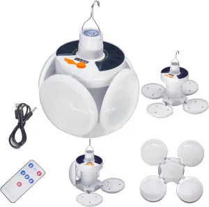 Camping LED Lantern Blub 45LED Tent Solar Lights 5 Mode USB Rechargeable Foldable Remote Control Portable Hooked Hanging Flashlight Outdoor Fishing Emergency Power Outage 1 Pack