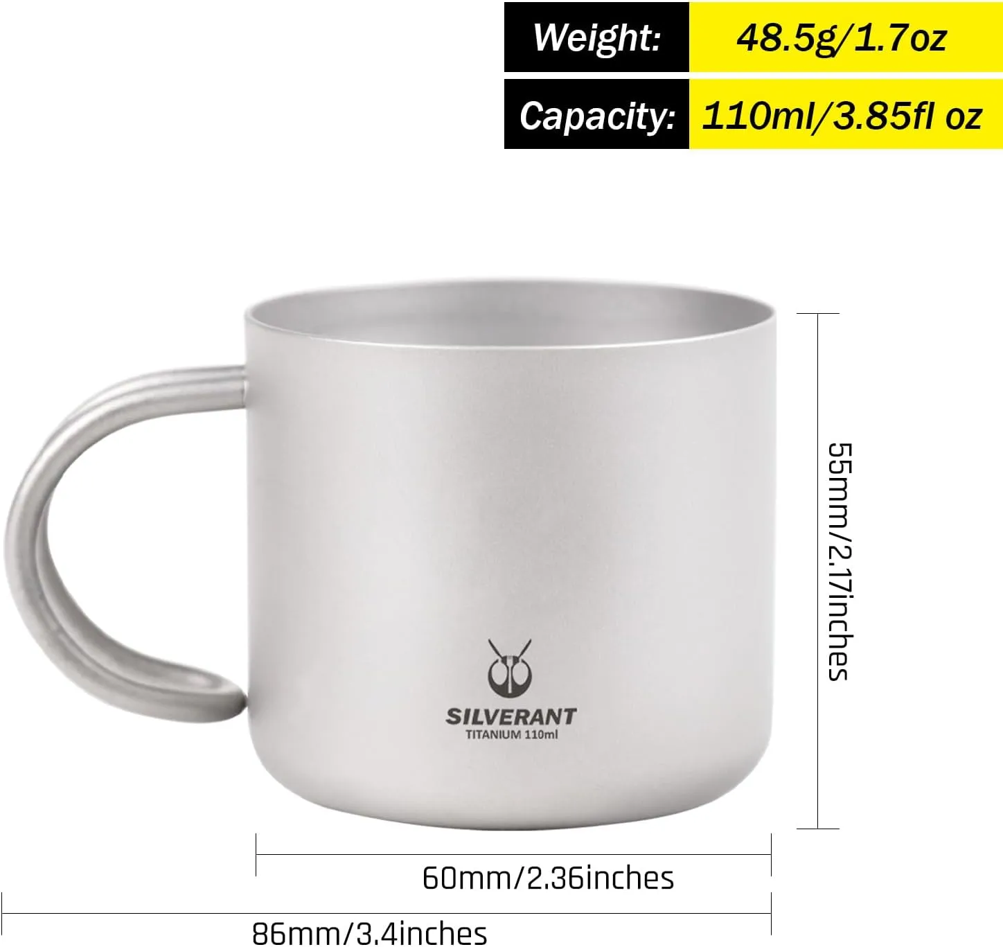 Camping Mug Titanium Double Wall Coffee Tea Cup (110ML Double-Wall Cup with Class Handle)
