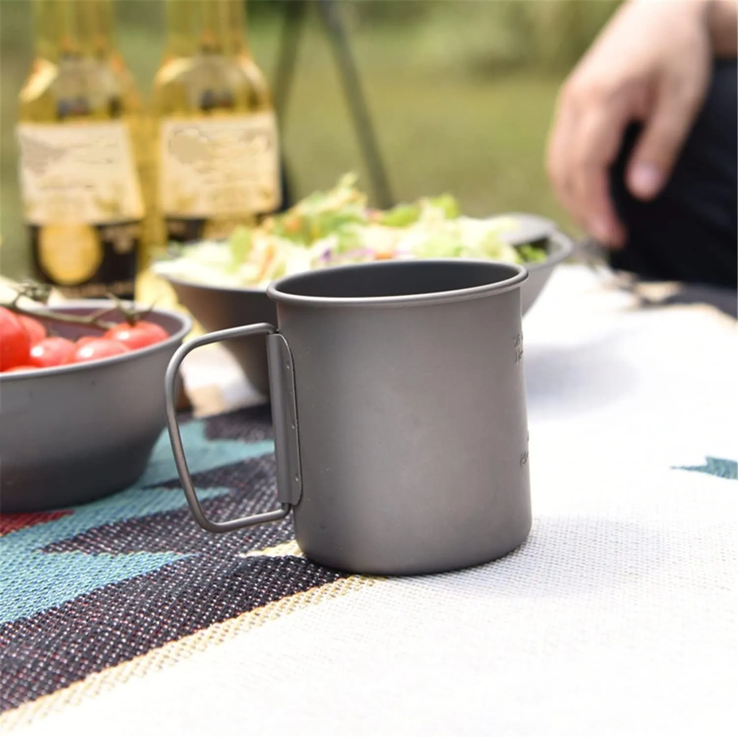 Camping Titanium Cup Outdoor Coffee Cup Lightweight Mug Portable Water Cup(375ML)