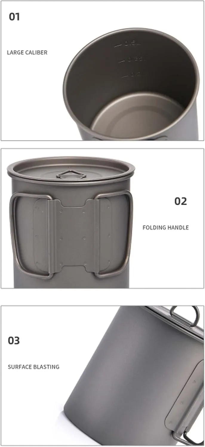 Camping Titanium Cup Outdoor Coffee Cup Lightweight Mug Portable Water Cup(375ML)