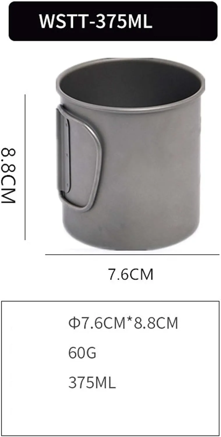 Camping Titanium Cup Outdoor Coffee Cup Lightweight Mug Portable Water Cup(375ML)