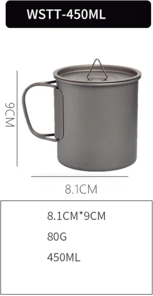 Camping Titanium Cup Outdoor Coffee Cup Lightweight Mug Portable Water Cup(450ML)