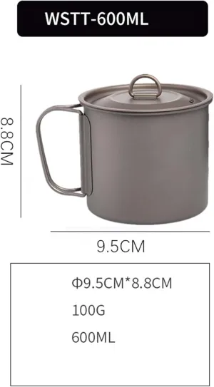 Camping Titanium Cup Outdoor Coffee Cup Lightweight Mug Portable Water Cup(600ML)
