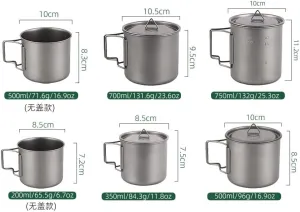 Camping Titanium Cup with Lid Pure Titanium Outdoor Mug Camping Folding Cup 1PC(750ml)