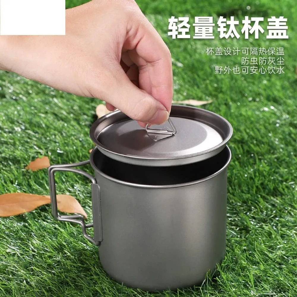 Camping Titanium Cup with Lid Pure Titanium Outdoor Mug Camping Folding Cup 1PC(750ml)