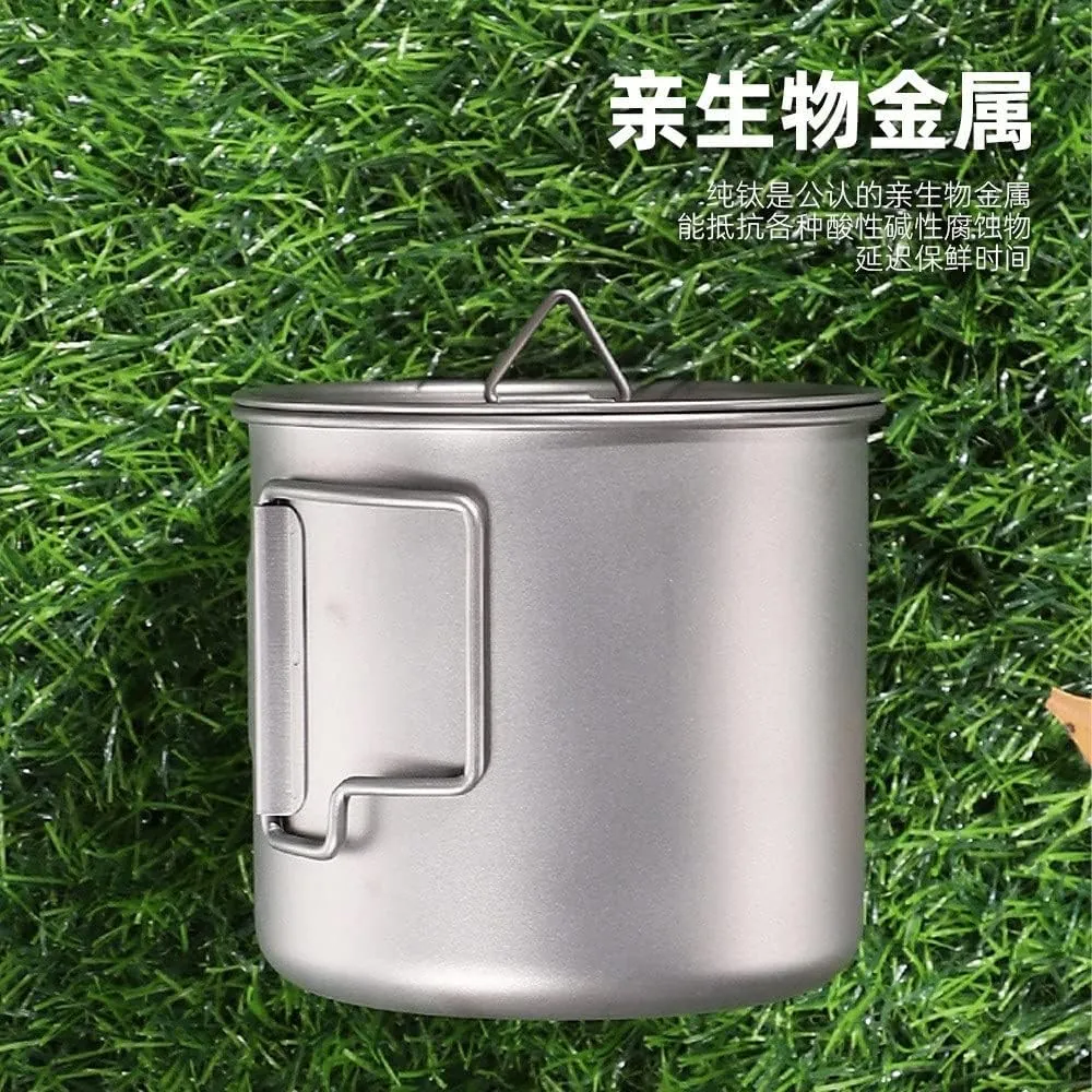 Camping Titanium Cup with Lid Pure Titanium Outdoor Mug Camping Folding Cup 1PC(750ml)