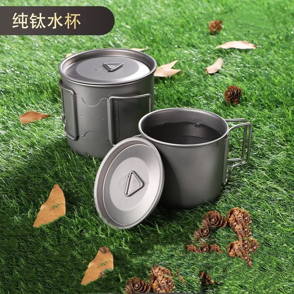 Camping Titanium Cup with Lid Pure Titanium Outdoor Mug Camping Folding Cup 1PC(750ml)