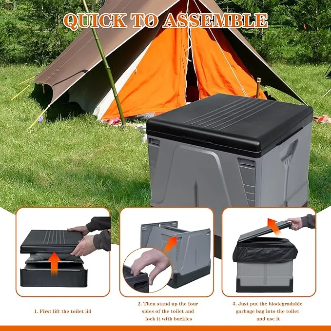 Camping Toilet, Composting Toilet with Biodegradable Bags, Portable Potty for Adults, Folding Toilet for Car Camping Hiking Long Trips Beach