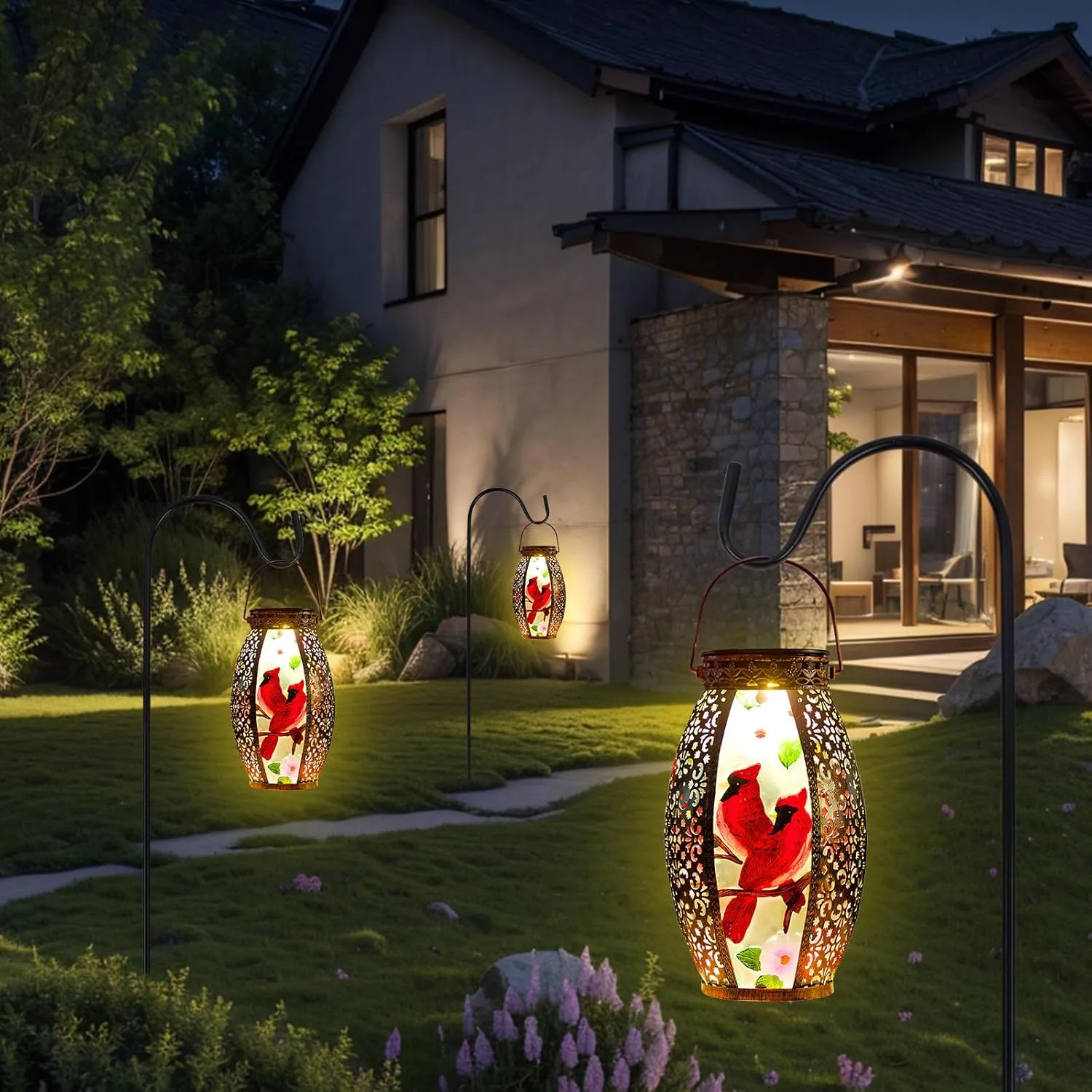 Cardinal Outdoor Solar Lanterns Waterproof 13.8" Large Hanging Solar Lantern Decorative Cardinals Solars Lights for Outside Yard Table Patio Garden Pathway Lawn Cardinal Gifts