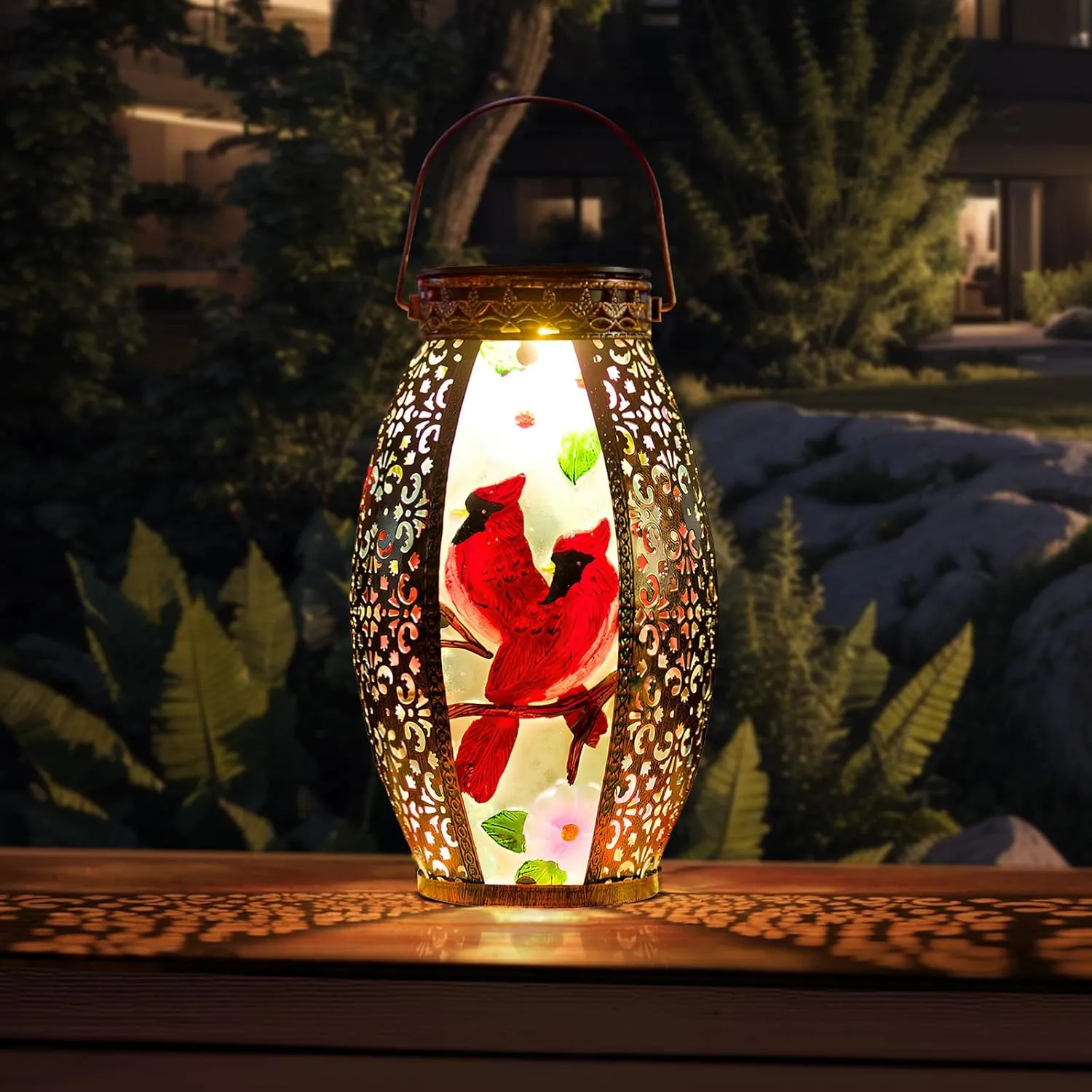 Cardinal Outdoor Solar Lanterns Waterproof 13.8" Large Hanging Solar Lantern Decorative Cardinals Solars Lights for Outside Yard Table Patio Garden Pathway Lawn Cardinal Gifts