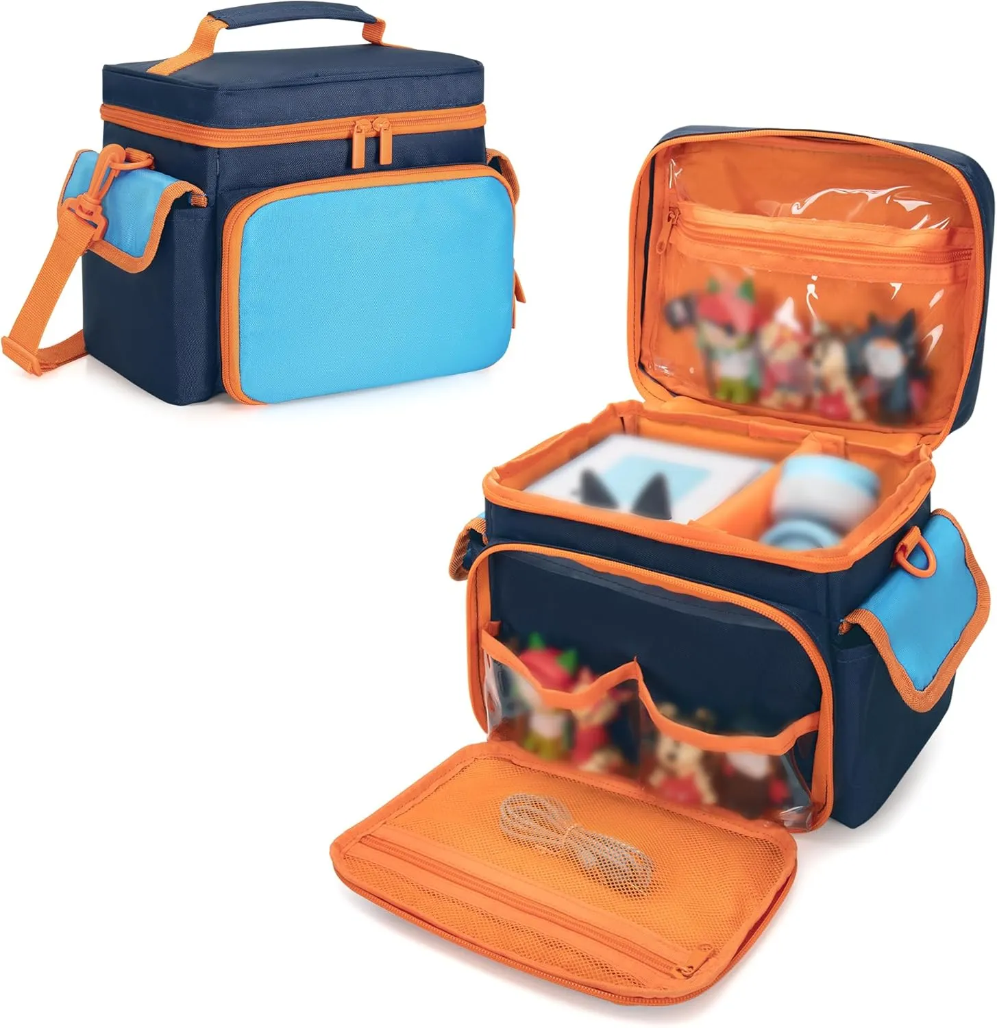 Carrying Case Compatible with Tonies, Storage Bag Organizer for Audio Player Starter Set, Figures, Headphones, Charging Station, Accessories, with Shoulder Strap and Handle, Blue (Case Only)