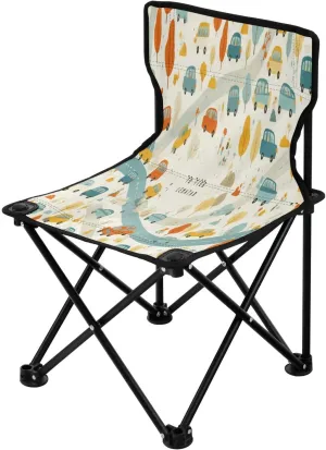 Cartoon City Car Portable Outdoor Folding Chair Anti-Slip Padded Oxford Cloth Stool Camping Chair Small for Beach Hiking Fishing Gardening Quad Camp Chair
