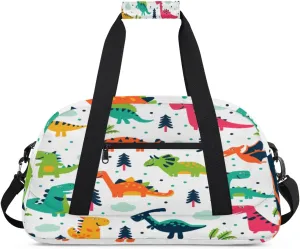 Cartoon Dinosaur Gym Duffel Bag for Men Women Trees Sports Tote Bag with Adjustable Shoulder Strap for Dance Gymnastics Traveling Outdoor Camping Overnight Stay