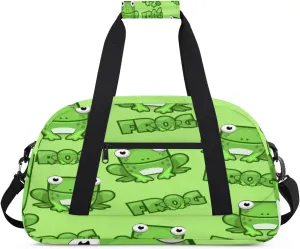 Cartoon Frog Gym Duffel Bag for Men Women Cute Frog Sports Tote Bag with Adjustable Shoulder Strap for Dance Gymnastics Traveling Outdoor Camping Overnight Stay