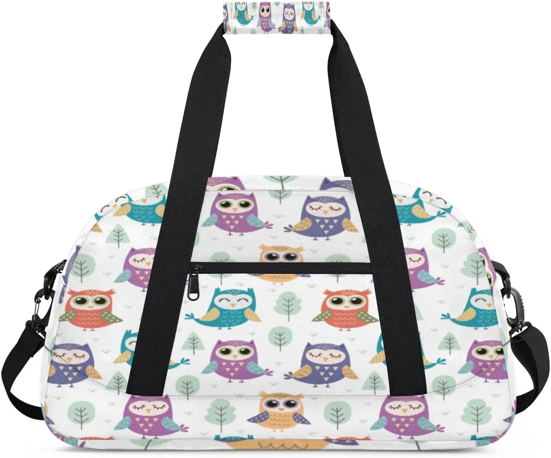 Cartoon Owl Gym Duffel Bag for Men Women Lovely Owls Sports Tote Bag with Adjustable Shoulder Strap for Dance Gymnastics Traveling Outdoor Camping Overnight Stay