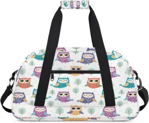Cartoon Owl Gym Duffel Bag for Men Women Lovely Owls Sports Tote Bag with Adjustable Shoulder Strap for Dance Gymnastics Traveling Outdoor Camping Overnight Stay