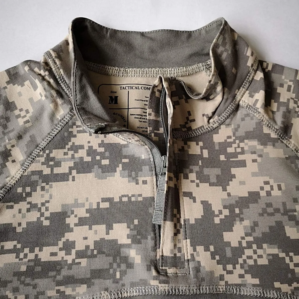 CARWORNIC Gear Men's Tactical Military Combat Shirt Cotton Stretch Army Camo Long Sleeve T Shirt with 1/4 Zip