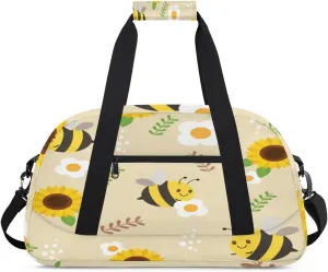 Chubby Bee Gym Duffel Bag for Men Women Sunflower Sports Tote Bag with Adjustable Shoulder Strap for Dance Gymnastics Traveling Outdoor Camping Overnight Stay