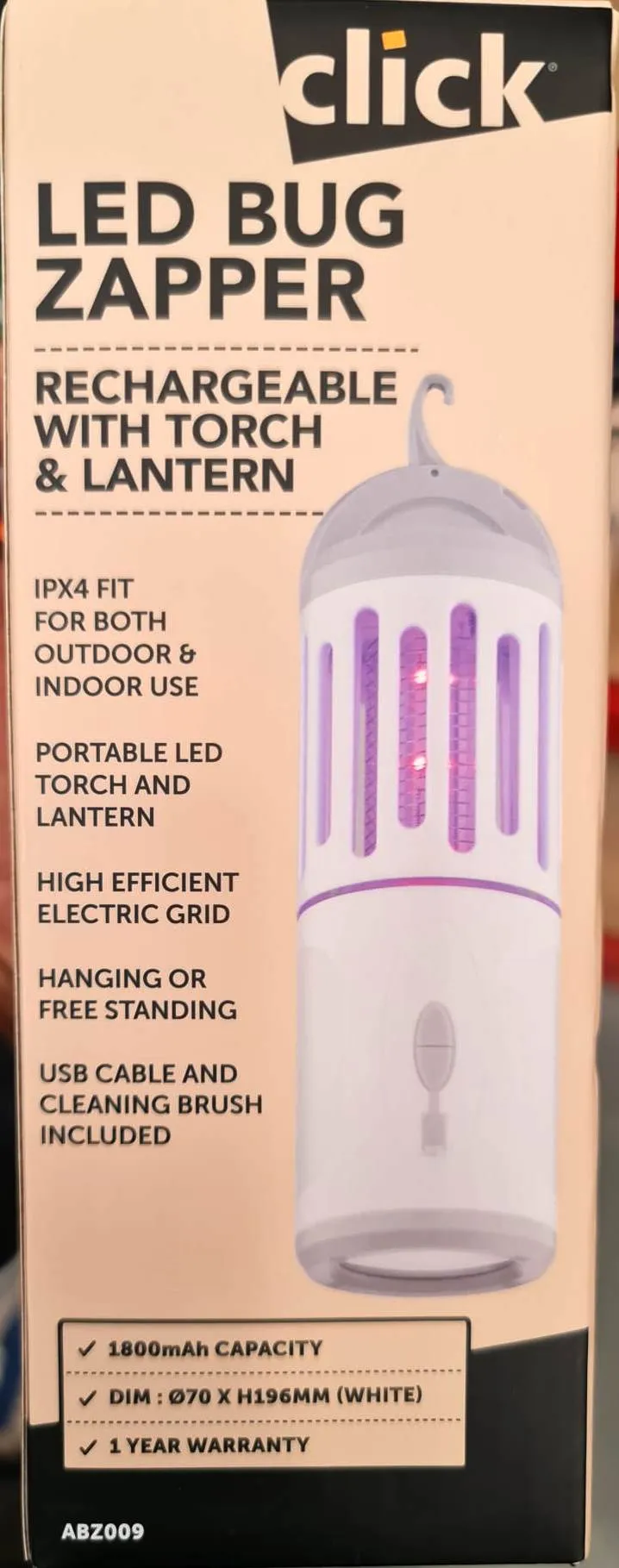 Click LED Bug Zapper Rechargeable With Torch & Lantern/Ideal for Camping