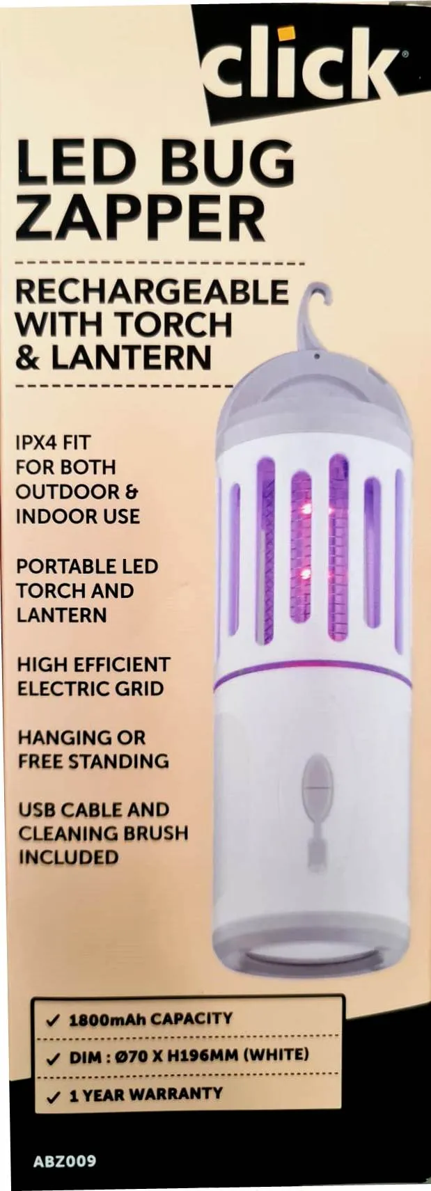 Click LED Bug Zapper Rechargeable With Torch & Lantern/Ideal for Camping