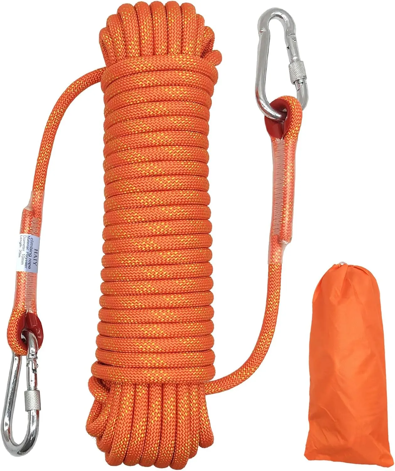 Climbing Rope, 10mm Static Rock Climbing Cord, High Strength Rope, Safety Rope for Escape, Fire Rescue, Dock Anchor, Ice Climbing (Orange, 64ft)