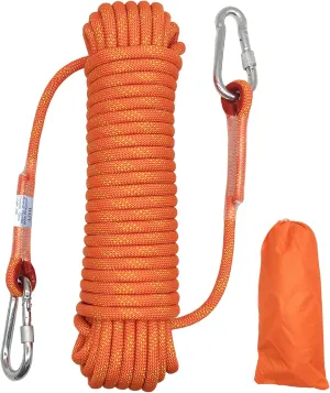 Climbing Rope, 10mm Static Rock Climbing Cord, High Strength Rope, Safety Rope for Escape, Fire Rescue, Dock Anchor, Ice Climbing (Orange, 64ft)