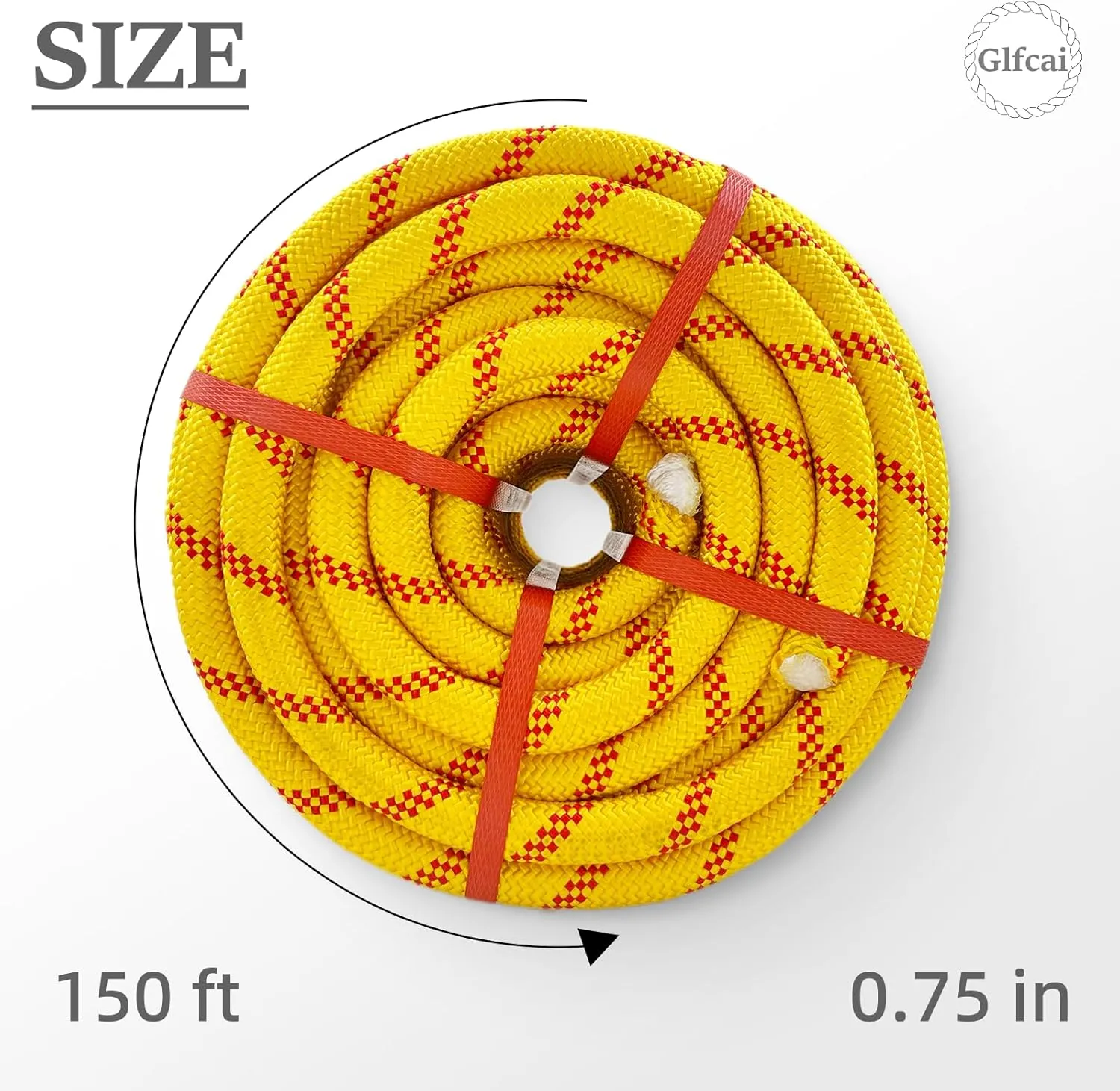 Climbing Rope 3/4 in x 150 Ft Yellow Bull Rope Polyester Braided Arborist Rope 48 Strands Climbing Rope for Adults for Tree Pulling,Nautical Rigging Rope Rope Swing for Tree