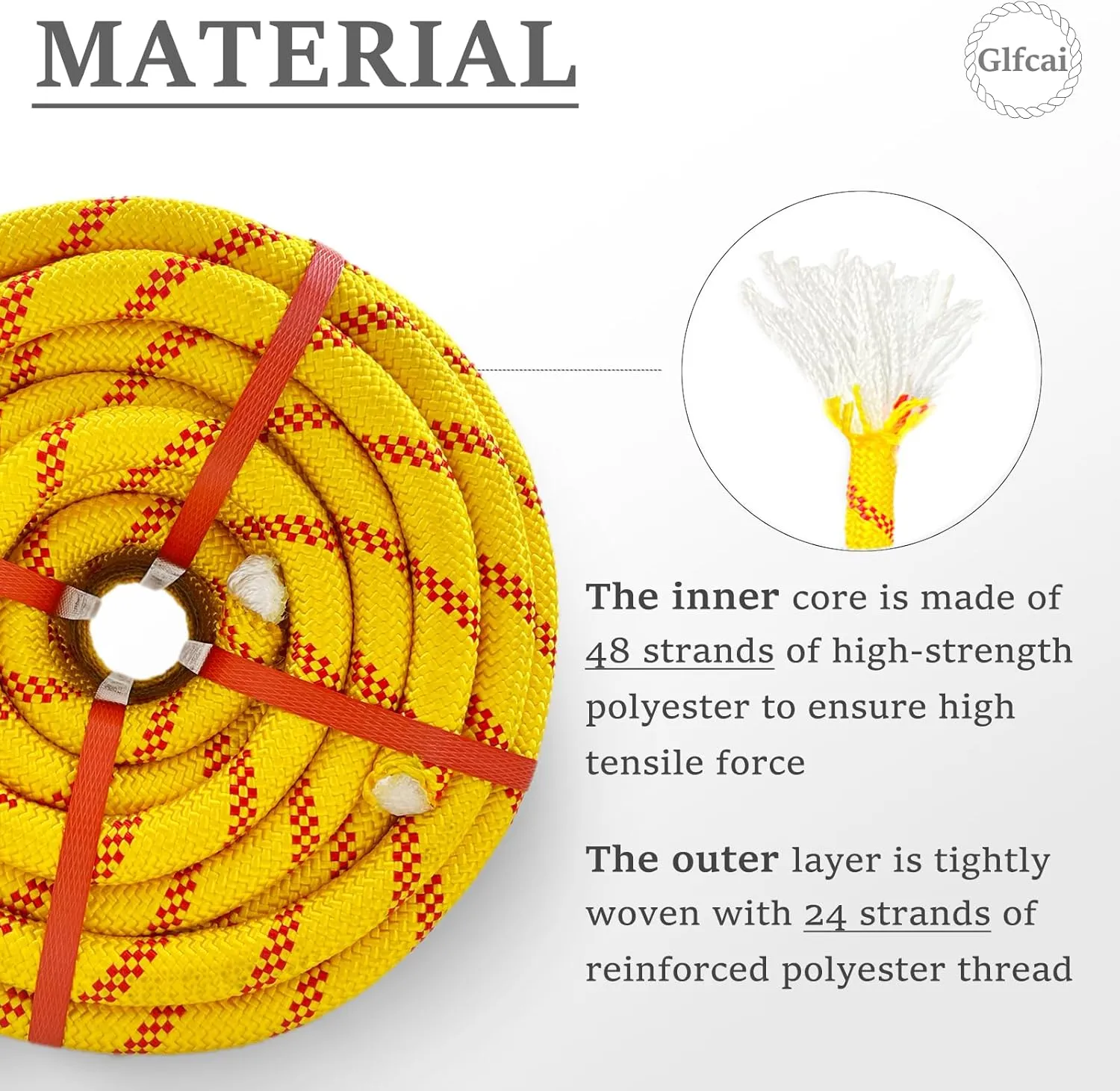 Climbing Rope 3/4 in x 150 Ft Yellow Bull Rope Polyester Braided Arborist Rope 48 Strands Climbing Rope for Adults for Tree Pulling,Nautical Rigging Rope Rope Swing for Tree