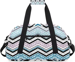 Color Zigzag Gym Duffel Bag for Men Women Aztec Ethnic Sports Tote Bag with Adjustable Shoulder Strap for Dance Gymnastics Traveling Outdoor Camping Overnight Stay