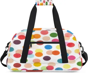 Colored Polka Dot Gym Duffel Bag for Men Women Watercolor Painting Sports Tote Bag with Adjustable Shoulder Strap for Dance Gymnastics Traveling Outdoor Camping Overnight Stay