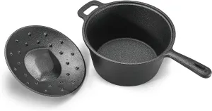 COMMERCIAL CHEF 2 Quart Cast Iron Saucepan, Dutch Oven Cast Iron Saucepan with Lid and Looped Handle, Camping Cookware & Sauce Pan for Indoor & Outdoor Recipes Black