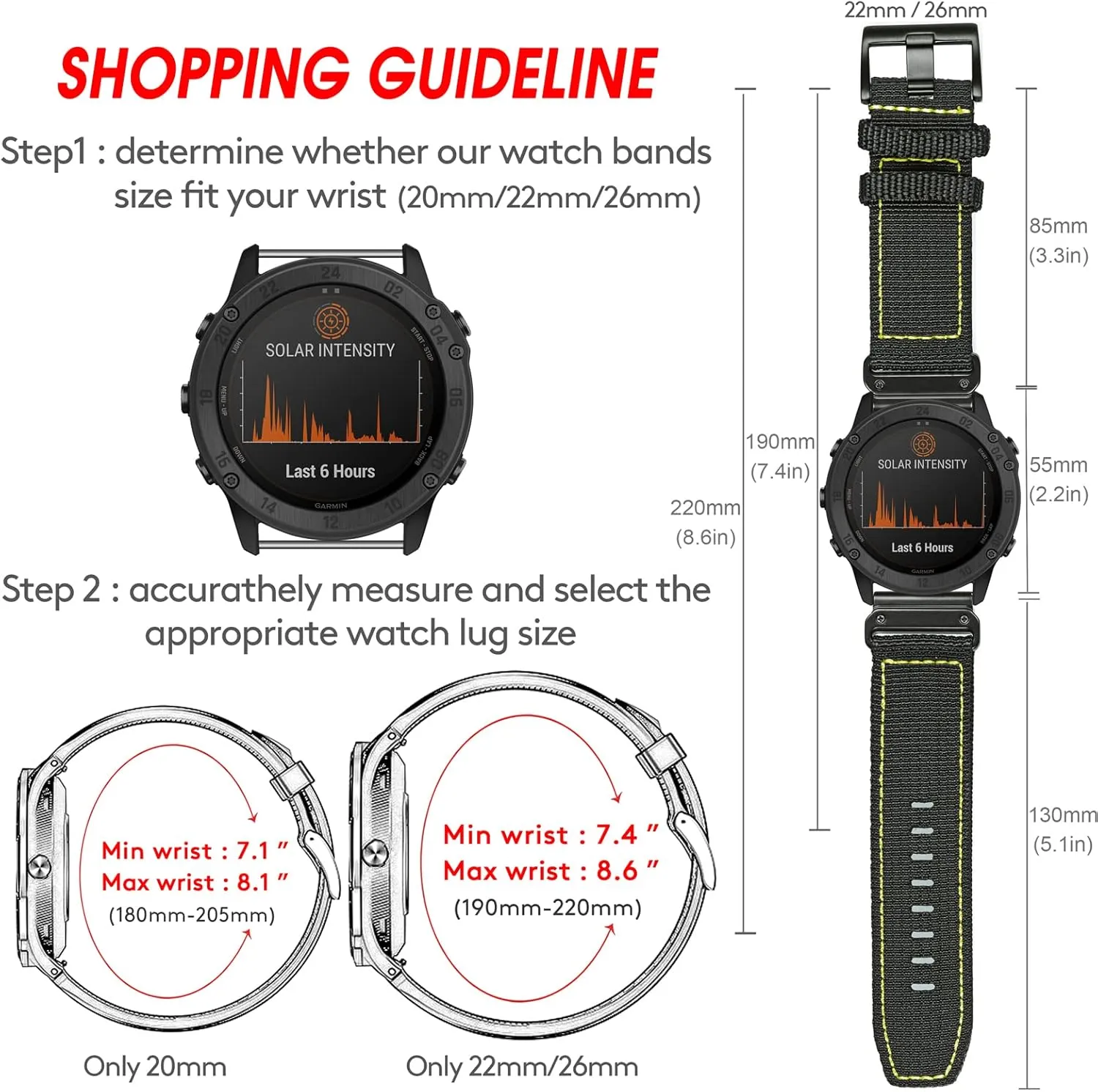 Compatible With Garmin, Nylon Watch Band Sports Strap For fēnix/Forerunner/Vivoactive/Approach/MARQ/quatix/D2 Series Tough Replacement Band For Men