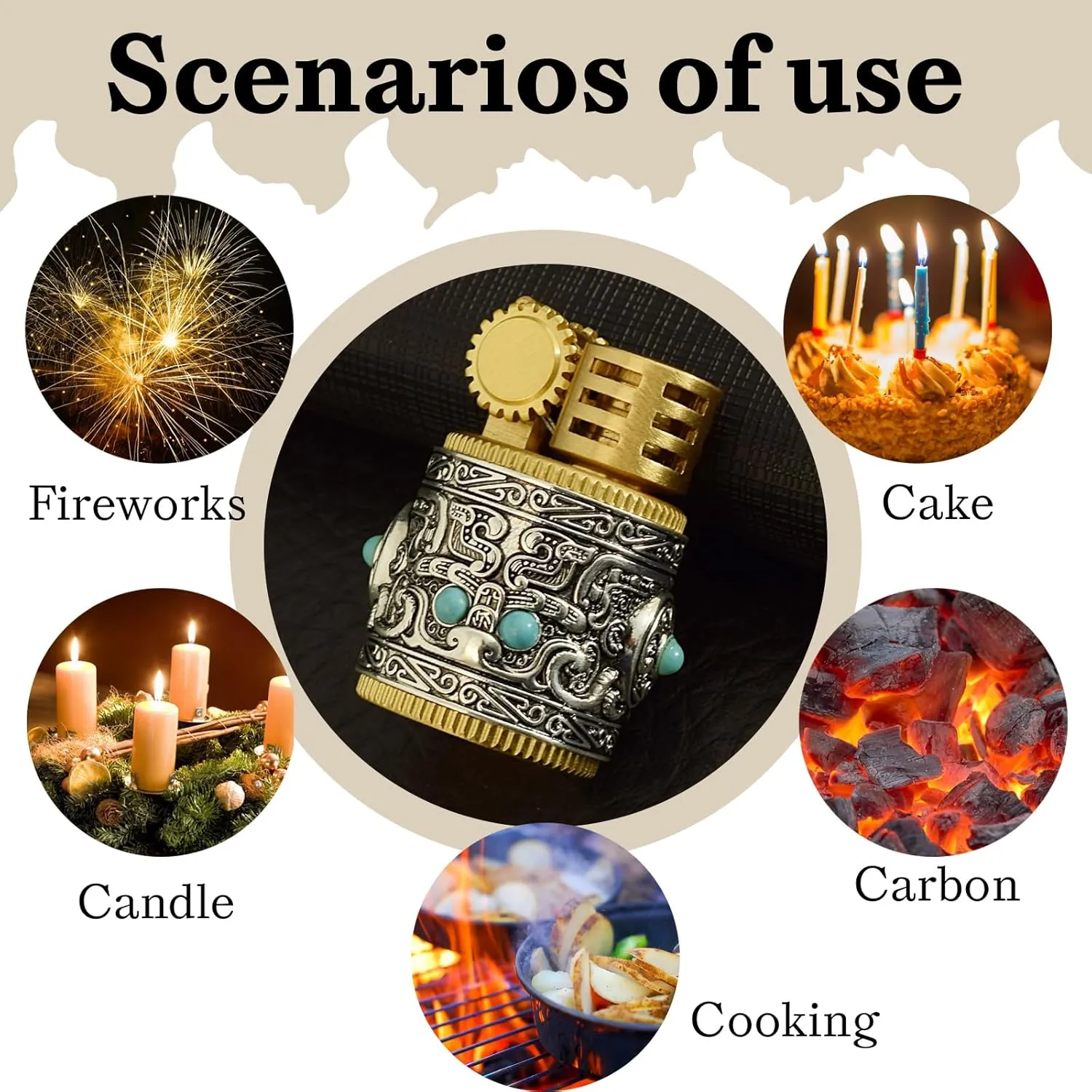 Cool Embossed Design Kerosene Wheel Lighter Refillable Eco-Friendly, Vintage Dazzling & Ultra-Cool, Unique for Men Candles Gift Camping BBQ (No Kerosene) (1#)
